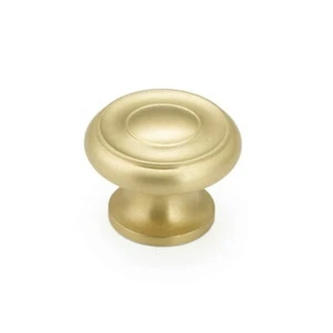Schaub Solid Brass 1-1/2 Inch Knob In Satin Brass. Colonial Collection. 704-SB - Picture 1 of 3
