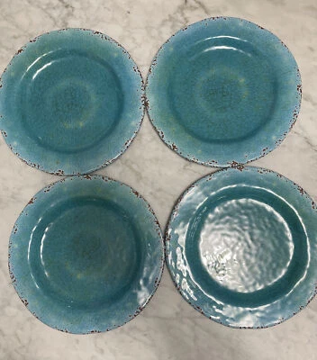Pier One 1 Imports Turquesa Carmelo Crackle Melamina 9" Juego de 4 Platos de Ensalada Foto 1 de 3