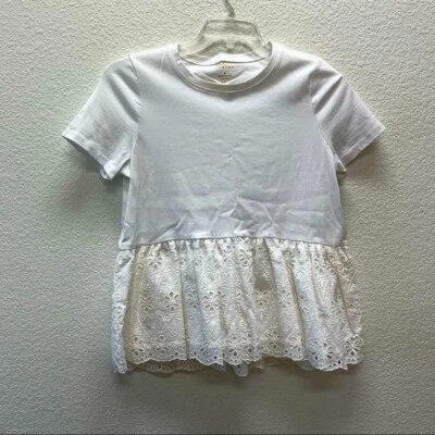 Camiseta Kate Spade Ojales Volantes Encaje Peplum Blanca Pequeña Nueva con Etiquetas Camisa Top Foto 1 de 4