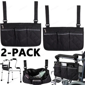 2-PACK Outdoor Wheelchair Side Pocket Organizer Holder Pouch Armrest Storage Bag - Picture 1 of 12