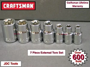 CRAFTSMAN HAND TOOLS 7 pc External E Torx Star Bit Socket Set 1/4" 3/8" Drive - Picture 1 of 4