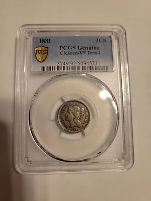 1881 THREE CENT NICKEL PCGS VF DETAILS - GENUINE-cleaned? - 3C - Image 1 of 2