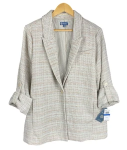 NWT Democracy Blazer Womens XL Birch Tweed Single Button Jacket Pockets Career - Picture 1 of 13