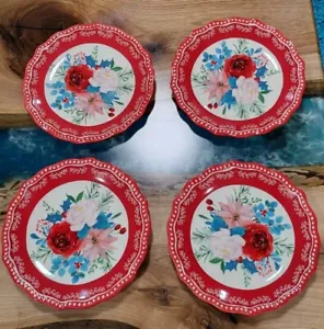 Wishful Winter Plates The Pioneer Woman Rose Red Appetizer New! (4 total) - Picture 1 of 4