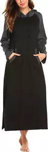 Ekouaer Sleepwear Women Long Sleeve Hooded Nightgown Contrast Color Full Length - Picture 1 of 12