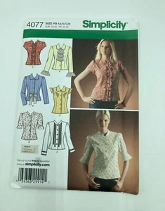 Camicia da donna motivo da cucito semplice 4077 con varianti di finitura taglia 6-14 NON TAGLIATA - Foto 1 di 3