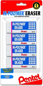 Pentel Hi-Polymer Blockradierer, groß, weiß, 4er Pack (ZEH10BP4) - Bild 1 von 12