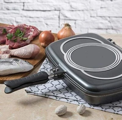 LA BAVARIA Doppia Padella 32 cm Rivestita in Pietra Lavica con Piastra Antiaderente