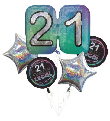 Finally 21 Balloon Bouquet 5pc | Enjoy FINALLY LEGAL 21st Party Balloon Bouquet - Image 1 of 3