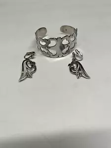 Vintage Sterling Silver Cuff Bracelet & Earrings- Perfect for Mother's Day - Picture 1 of 7