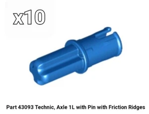 NEW LEGO Parts 43093 BLUE Technic, Axle 1L with Pin with Friction Ridge (x10) - Picture 1 of 1