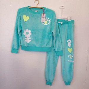 Justice Girls Wooby Crew Jogger Set-10-Mint Green-Plush-Sweatshirt - Picture 1 of 9