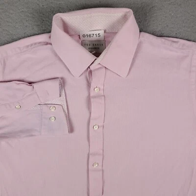 Camisa Ted Baker Para Hombres 16 Rosa Vestido de Resistencia Abotonada Manga Larga *MANCHADA* Foto 1 de 4
