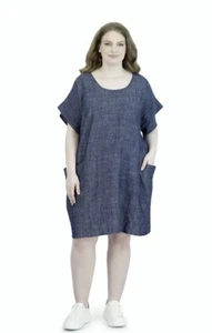 52SEVEN Dress Women Blue Shift Tunic Pockets PLUS 2X - Picture 1 of 3