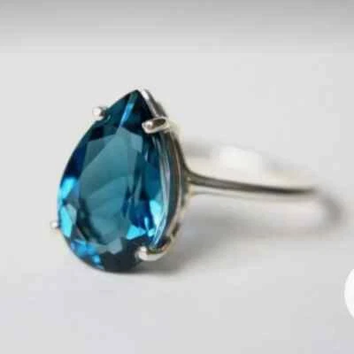 Anillo hecho a mano de plata de ley 925 con piedras preciosas de topacio azul regalo para mujer todas las tallas C576 Foto 1 de 4