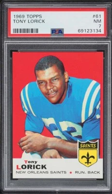 1969 Topps FB Card # 61 Tony Lorick New Orleans Saints PSA 7 NRMT - Image 1 of 2