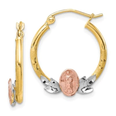 21.58mm 10k Yellow, White & Rose Gold Guadalupe Hoop Earrings 10ER299 - Image 1 of 4