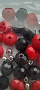 Beads For Jewellery Making Faceted Red & Black,Silver Seed Beads.(B37) - Picture 1 of 4