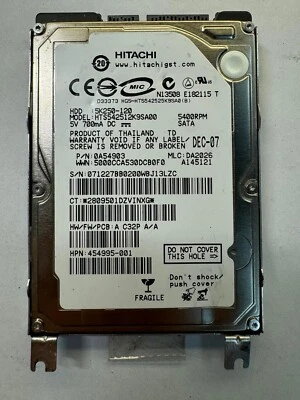HITACHI HTS542512K9SA00 0A54903 120GB 5.4K RPM 1.5Gb/s Cache 8MB SATA 2.5" HDD - Image 1 of 3