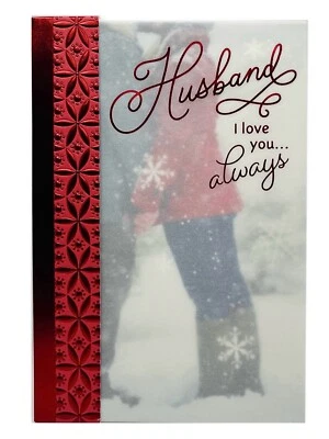 Hallmark Christmas Card For Husband I Love You Always Embossed Metallic Foil NEW - Image 1 of 4