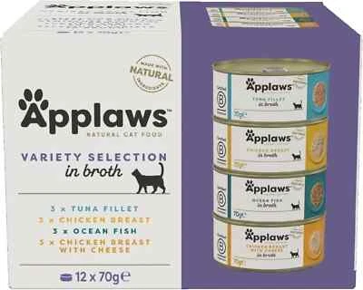 Applaws Natural Wet Cat Food, Multipack Chicken and Fish Selection in Broth 70 g