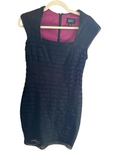 Adrianna Papell Women's Black Tiered Mesh Dress Size 10 Petite Pink Under Lining - Picture 1 of 8