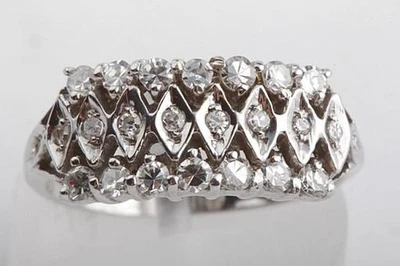 Diamant Ring Altschliffdiamanten Achtkant 14 K 585 Weiß Gold Gr 52 Antik - - Bild 1 von 4