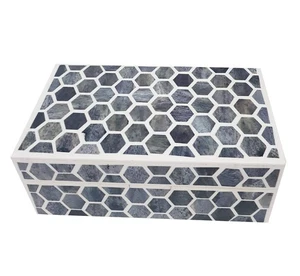 Caja de baratija de piedra victoriana - joyería artesanal con incrustación de hueso y almacenamiento de recuerdos... - Imagen 1 de 7