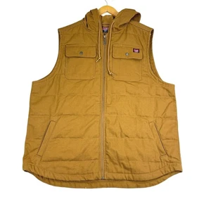 Wrangler Workwear Vest Mens 2XL Brown Hooded Canvas Quilted Zip Utility Full Zip - Picture 1 of 7