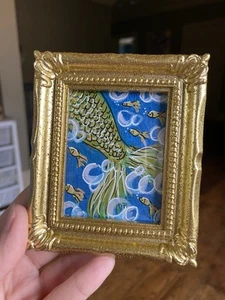Mermaid Tail,sea,fish Original Painting On Paper,3/4,framed,miniature,small,mini - Picture 1 of 4