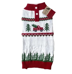 Dog Sweater Large White Red Truck Christmas Holiday Mock Turtleneck Knit NEW NWT - Picture 1 of 5