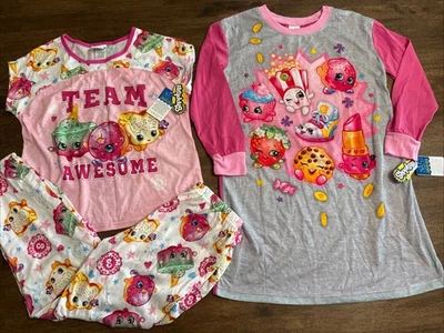 SHOPKINS Girls Pajama 2pc Set & Nightgown PJ’s Size 8 Both New With Tags - Image 1 of 4