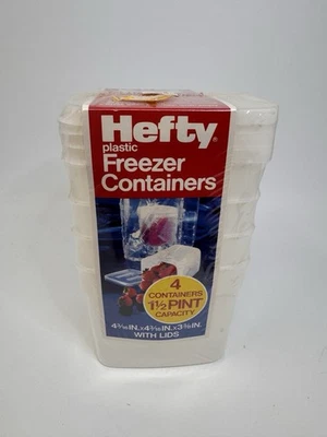 Vintage Hefty Plastic Freezer Containers 4 Containers w/ Lids 1.5 Pint - 1986 - Image 1 of 4