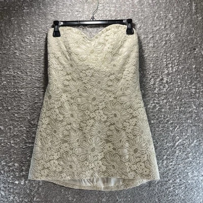Modern Trousseau Wedding Bridal Strapless Mini Lace Dress Floral Ivory Silk S - Image 1 of 4