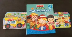 Vintage Fisher Price Little People Board Book Set Dump Truck Amy Weather STICKER - Imagen 1 de 12