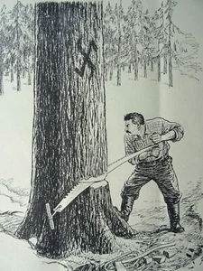 1943 Original Print WW2 JOE THE WOODMAN - JOSEPH STALIN LUMBERJACK FELLING TREE - Picture 1 of 2