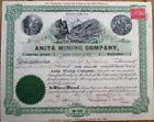 'Anita Mining Company' 1900 Stock Certificate w/Revenue Stamp - Soputh Dakota SD