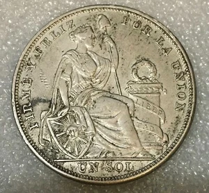 1925 PERU Silver UN SOL Coin, 25g, 37mm. - Picture 1 of 6