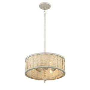 Eurofase Comparelli 3-Light Pendant Chandelier Rattan Shade Off White 16" - Picture 1 of 3
