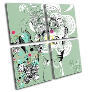 Floral Portrait Fashion Abstract MULTI CANVAS WALL ART Picture Print VA - Picture 1 of 1