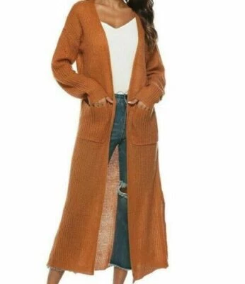 Casaco suéter feminino quente manga longa comprimento total maxi cardigã espanador frente aberta - Imagem 1 de 4