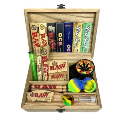 WISE SKIES Rolling Box Set Grinder RAW Rolling Papers Raw Cones Rubber Holder Glass Tip