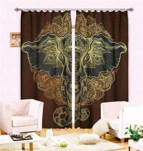 Golden Edge Long Nose New Elephant Printing 3D Blockout Curtains Fabric Window - Bild 1 von 5