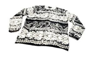 August Seide Damen Gr. M Strickjacke Pullover schwarz weiß Knopfleiste abstrakt - Bild 1 von 12