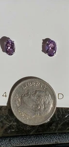 Amethyst Created Oval Cut Stud Earrings 14kt Solid White Gold - Picture 1 of 12