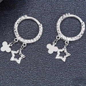 Pure Platinum 950 PT950 Shiny Round Circle Star Hoop Men Women Earrings 2.5-2.7g - Picture 1 of 3