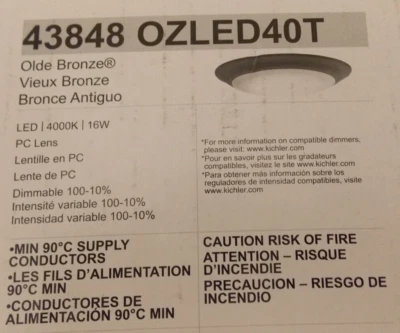 Kichler 43848-OZ LED40T 1 Luz 8"W Integrado LED Cuenco de Montaje Al Ras, Bronce Antiguo Foto 1 de 2