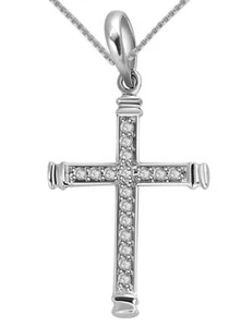 Cross Pendant 0.40 Ct I1 G Round Diamond 1.20Inch 14K Solid White Gold Prong Set - Picture 1 of 6