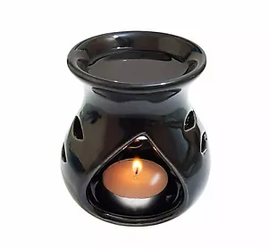 Ceramic Clay Candle Operated Aroma Burner Black 4 Inch - Picture 1 of 6
