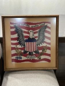 Large Framed Needlepoint 1776-1976 Bald Eagle Bicentennial Americana Patriotic - Picture 1 of 8